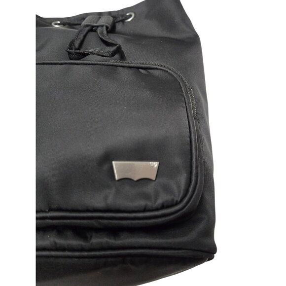 Levi’s Nylon Drawstring Bucket Bag Black Crossbody Purse Removable Strap - Picture 5 of 6